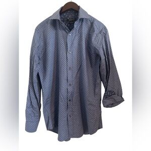 Bugatchi Button Down Shaped Fit Cotton Shirt Size Small Navy Print 100% cotton